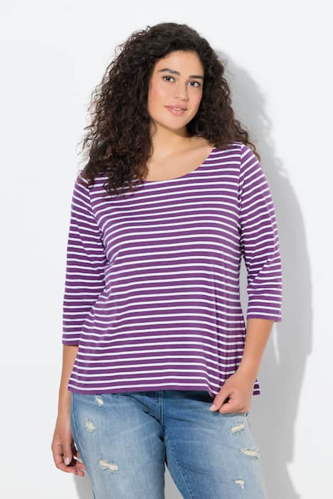 Gestreept shirt, klassiek, ronde hals, 3/4-mouwen