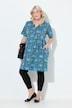 Longshirt, Blüten, V-Ausschnitt, Halbarm, Taschen