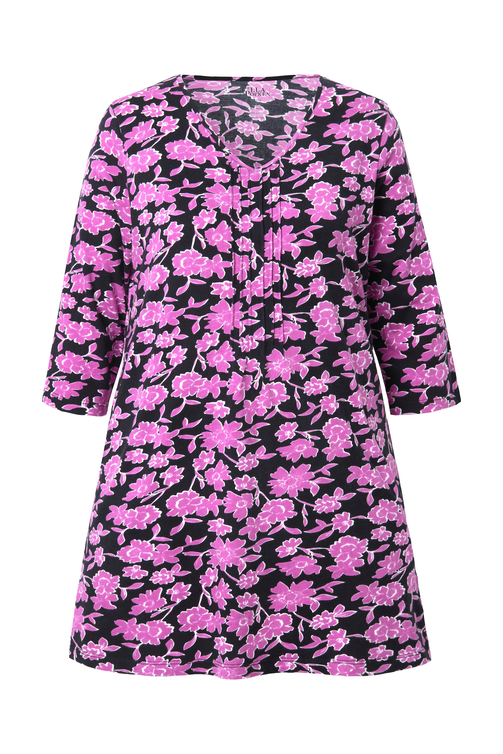 Ulla Popken Damen große Größen Longshirt Biesen A Linie V Ausschnitt