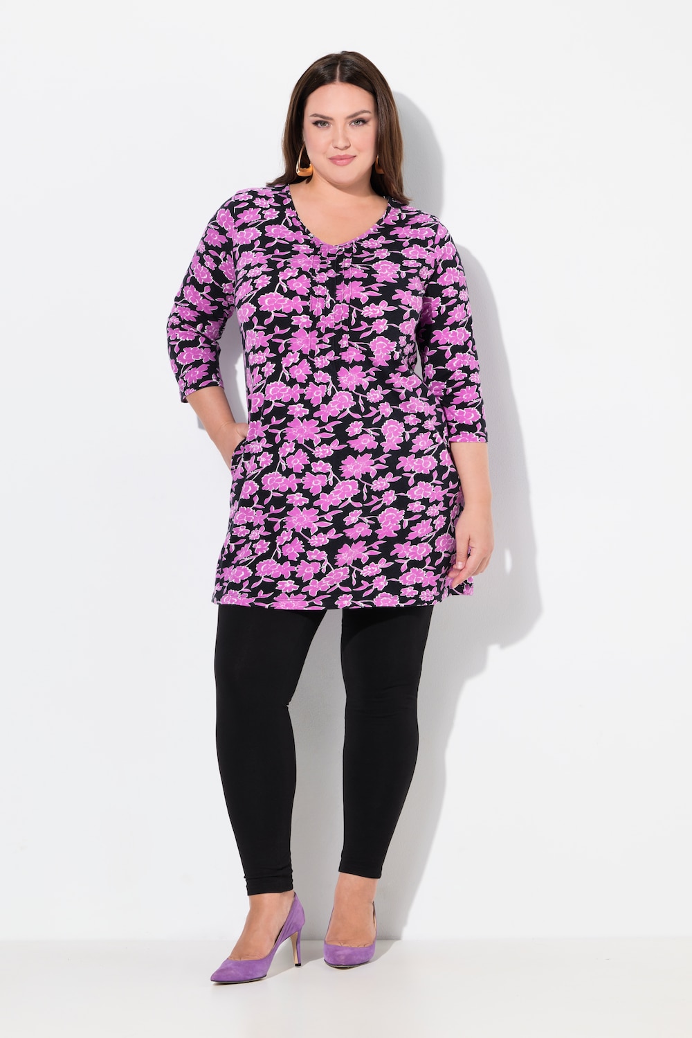 Große Größen Longshirt, Damen, schwarz, Größe: 54/56, Baumwolle, Ulla Popken