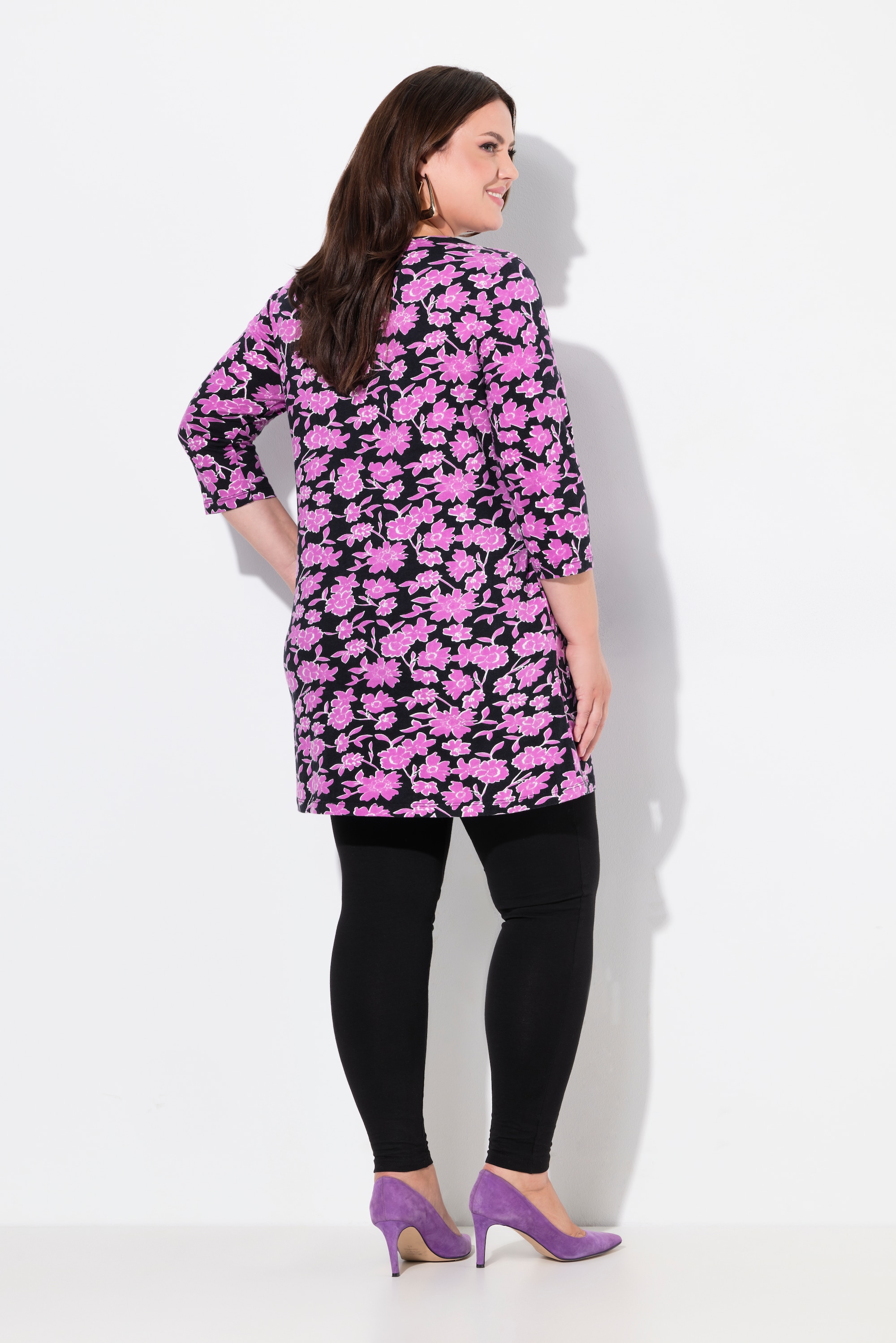 Ulla Popken Damen große Größen Longshirt Biesen A Linie V Ausschnitt