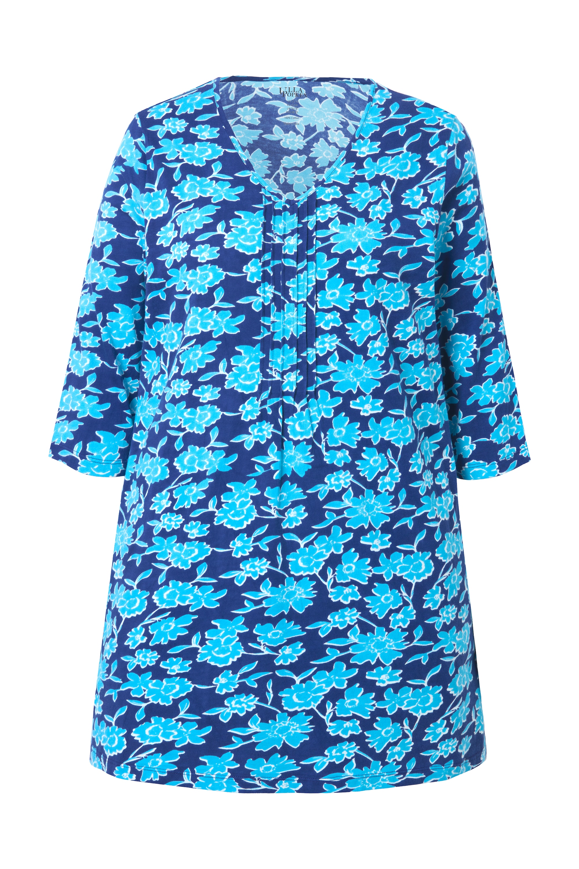 Ulla Popken Damen große Größen Longshirt Biesen A Linie V Ausschnitt