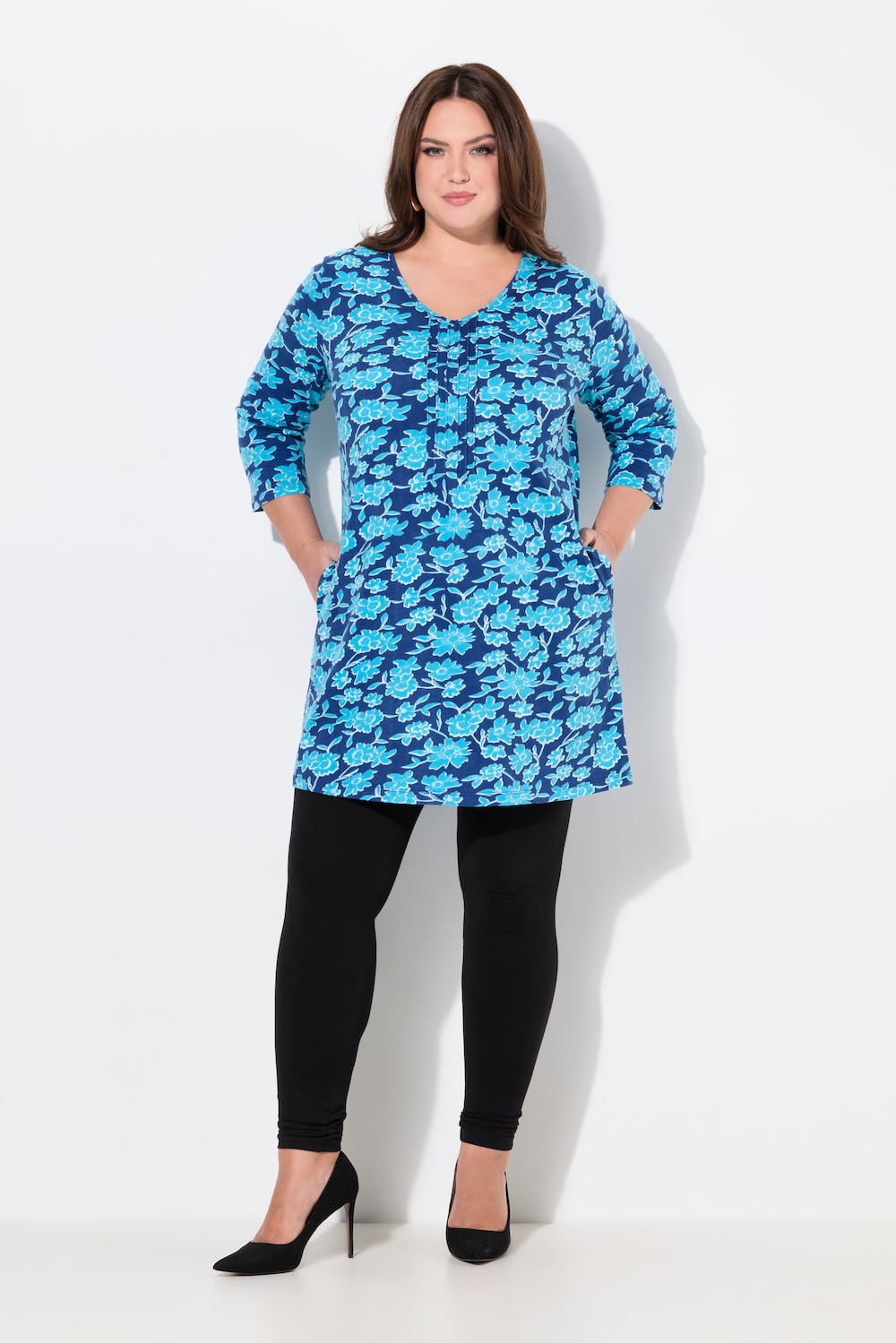 Thumbnail - Große Größen Longshirt, Damen, blau, Größe: 54/56, Baumwolle, Ulla Popken