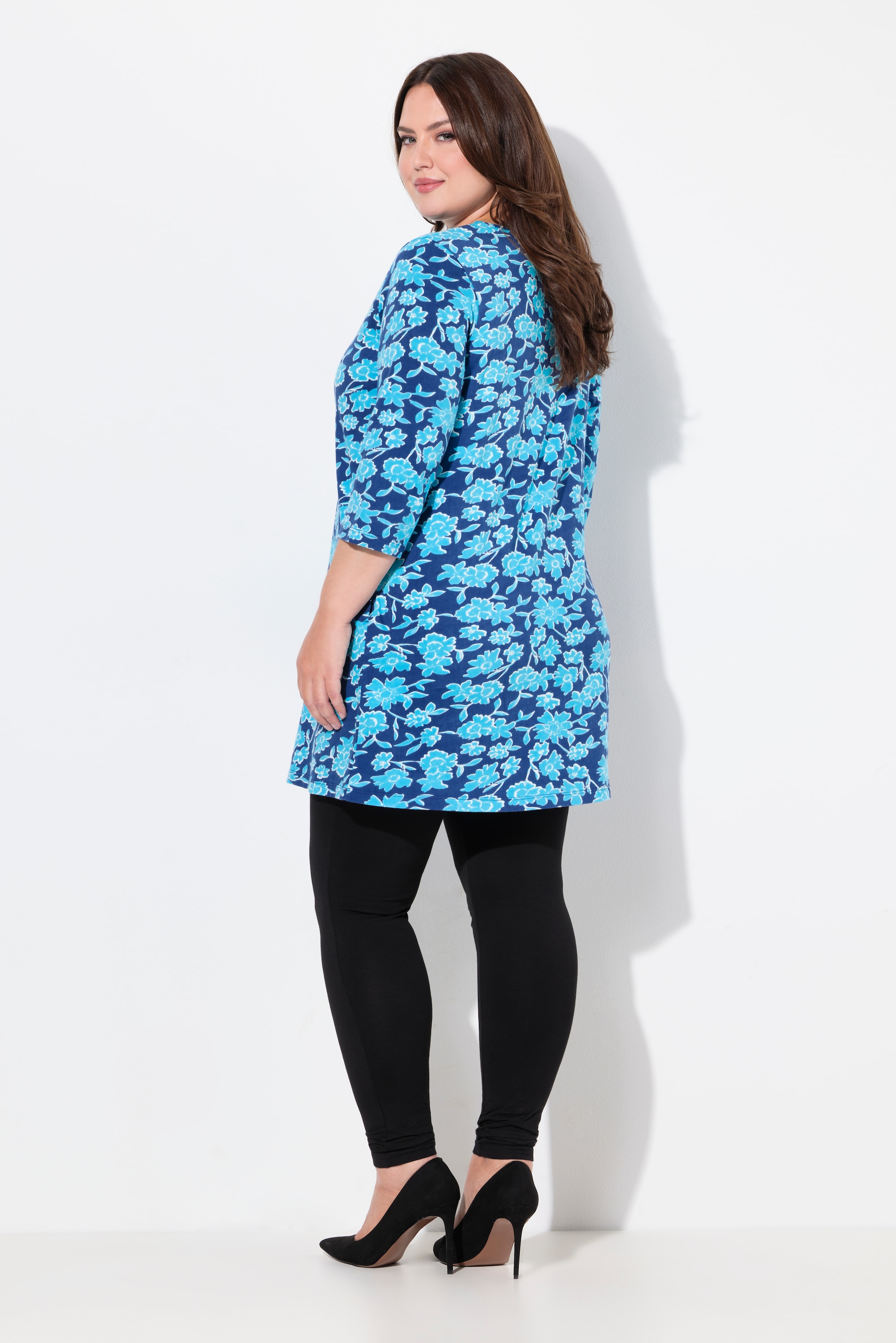 Ulla Popken Damen große Größen Longshirt Biesen A Linie V Ausschnitt