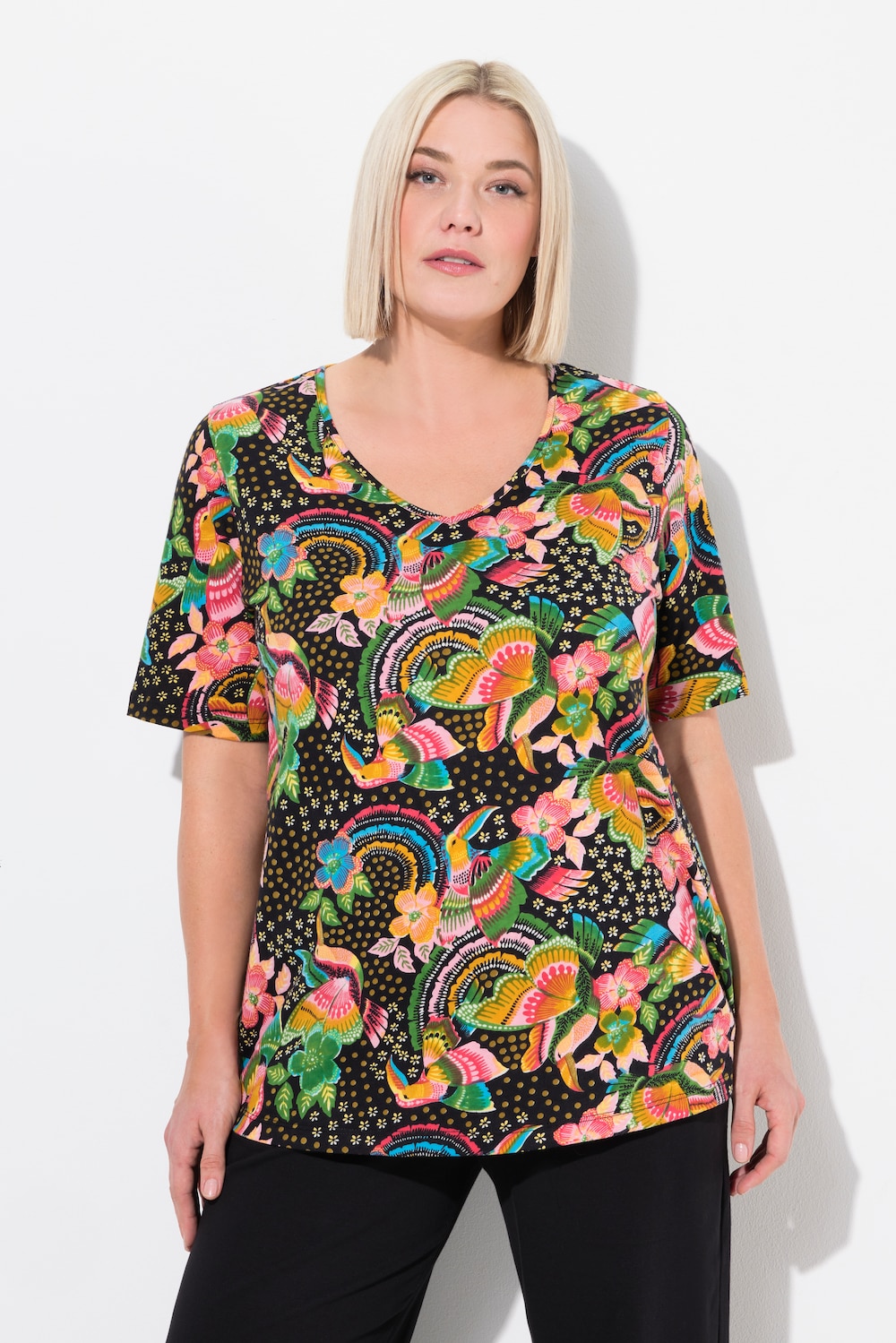 Große Größen Longshirt, Damen, schwarz, Größe: 46/48, Baumwolle, Ulla Popken