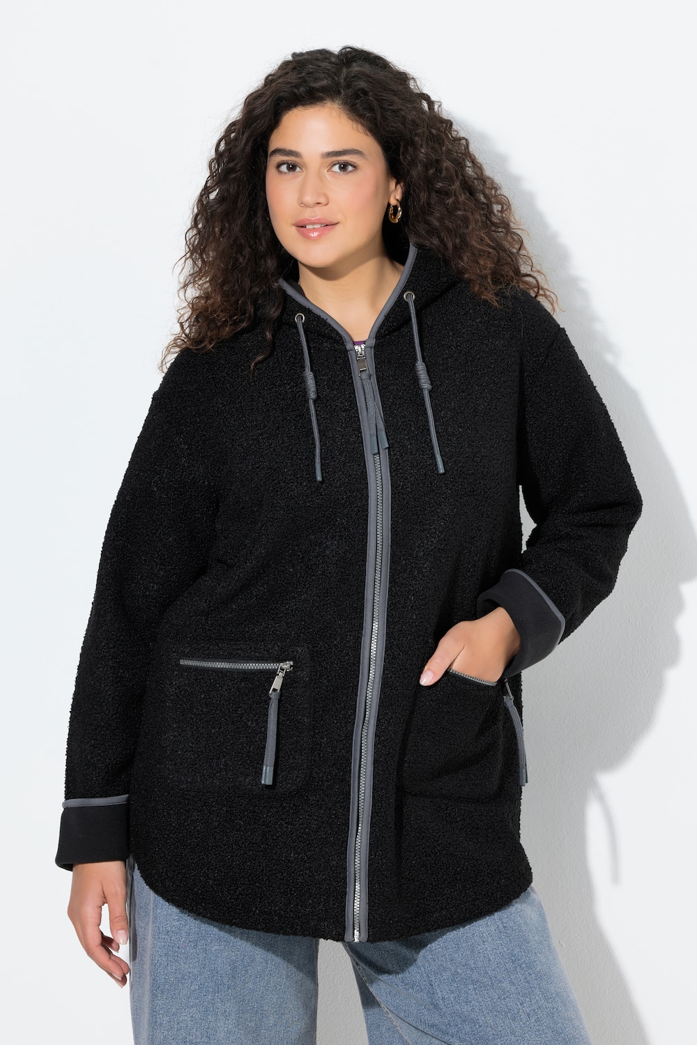Thumbnail - Große Größen Teddyjacke, Damen, schwarz, Größe: 50/52, Polyester, Ulla Popken