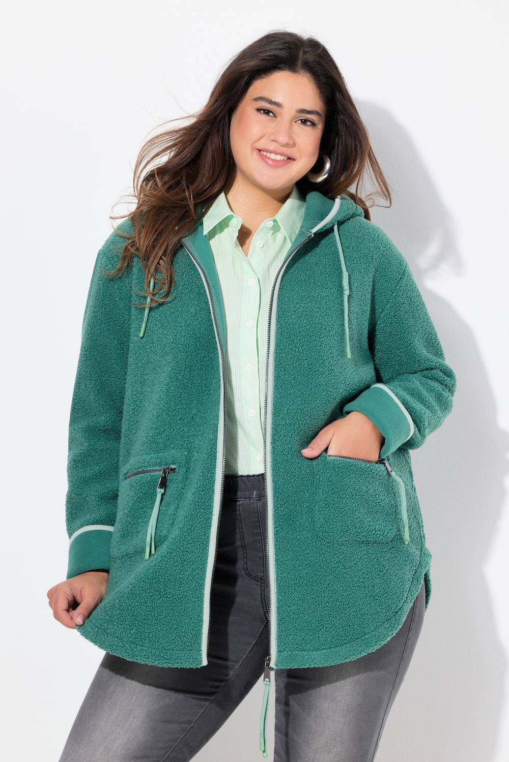 Große Größen Teddyjacke, Damen, türkis, Größe: 54/56, Polyester, Ulla Popken