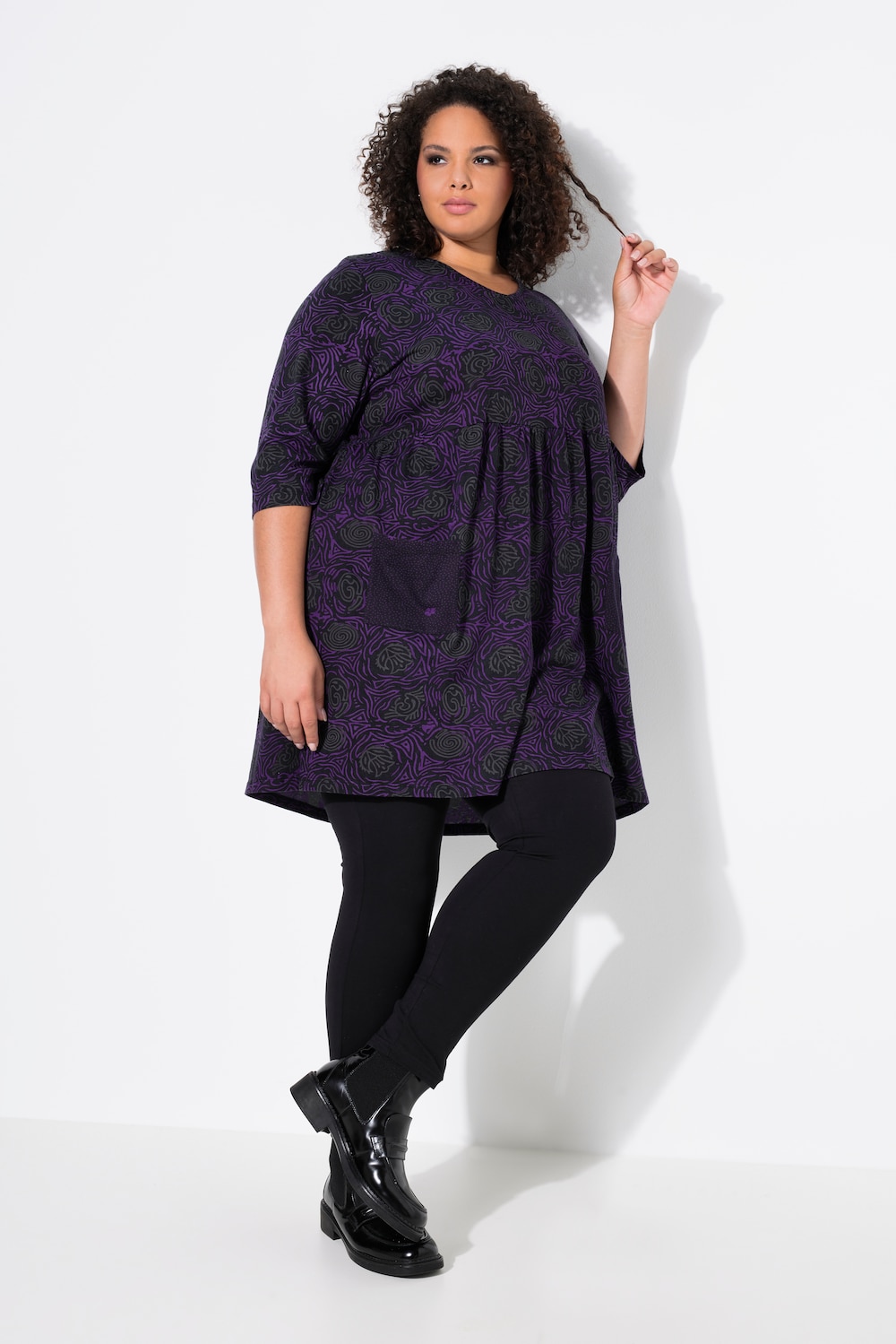 Longshirt, A-Linie, Blumendruck, 3/4-Ärmel