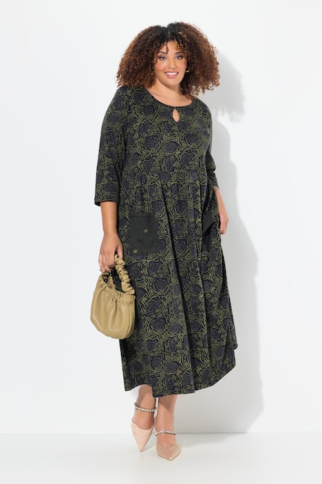 Mix Print Pocket Empire Knit A-line Pocket Dress