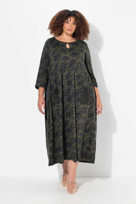 Mix Print Pocket Empire Knit A-line Pocket Dress