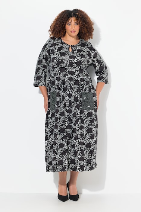 Mix Print Pocket Empire Knit A-line Pocket Dress