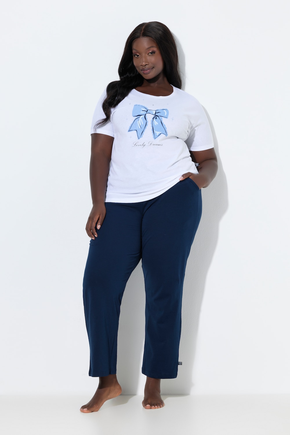 Pyjamabroek, effen / harten, lange pijpen