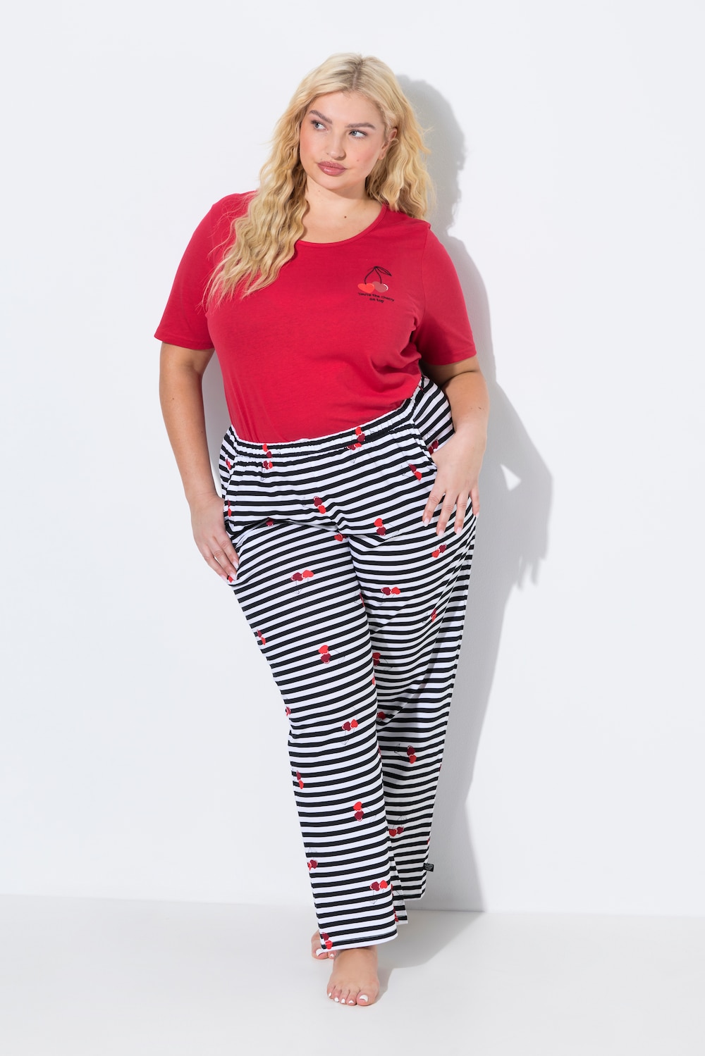Pyjamabroek, effen / harten, lange pijpen