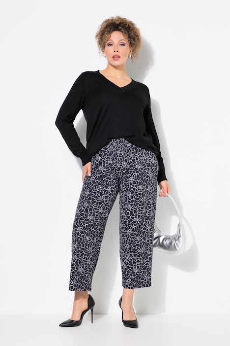 Pantalon 7/8 en jersey à jambe large, taille élastique et imprimé