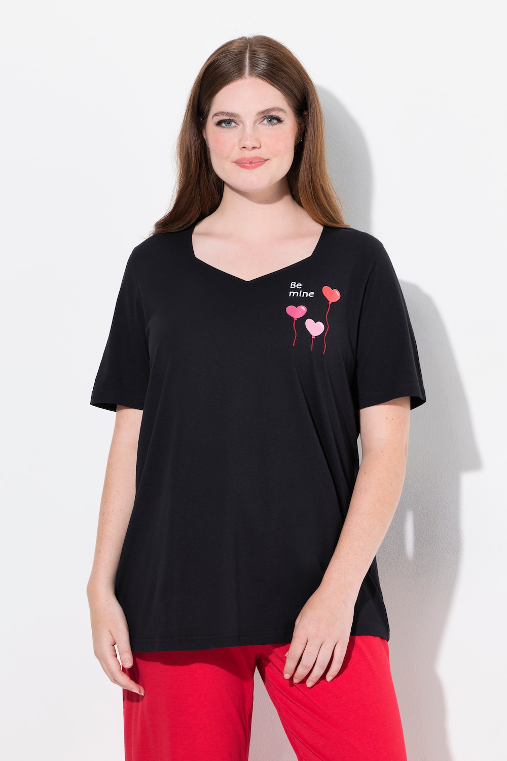 Große Größen Pyjamashirt, Damen, schwarz, Größe: 46/48, Baumwolle, Ulla Popken