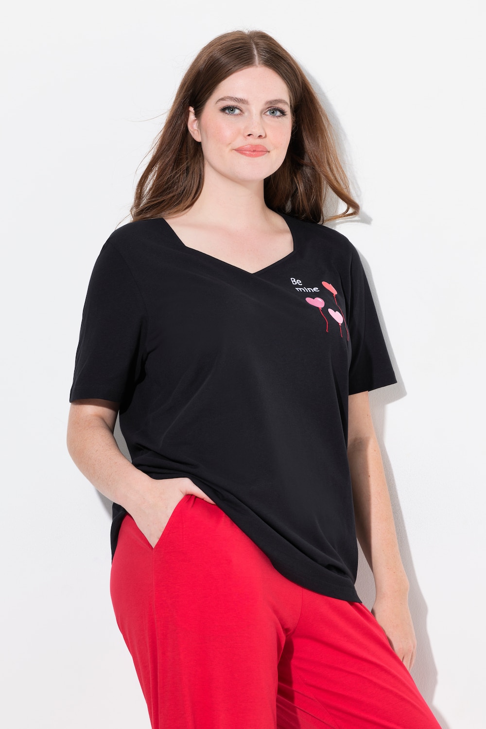 Große Größen Pyjamashirt, Damen, schwarz, Größe: 54/56, Baumwolle, Ulla Popken