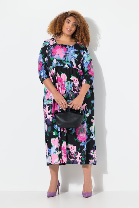 Matte Jersey Abstract Floral Print Empire A-line Pocket Dress