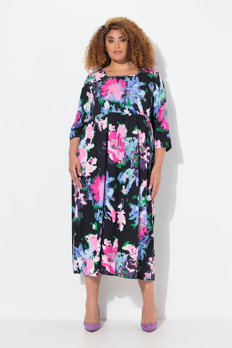 Matte Jersey Abstract Floral Print Empire A-line Pocket Dress