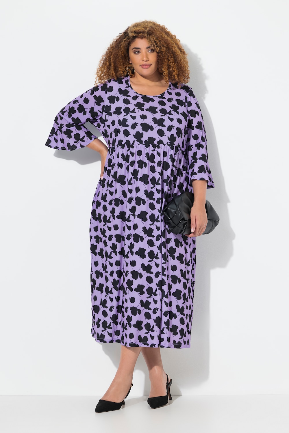 Jerseykleid, A-Linie, Rundhals, 3/4-Volantärmel