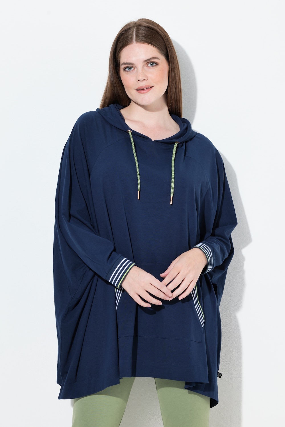 Große Größen Loungwear-Poncho, Damen, blau, Größe: 2=50-56, Baumwolle, Ulla Popken