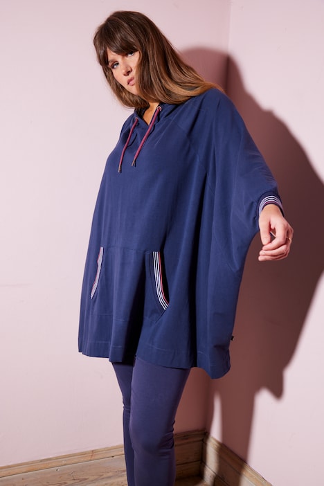 Loungwear-Poncho, oversized, Kapuze, Langarm