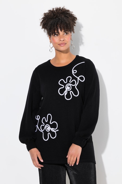 Pullover, Blumen, Ballon-Langarm