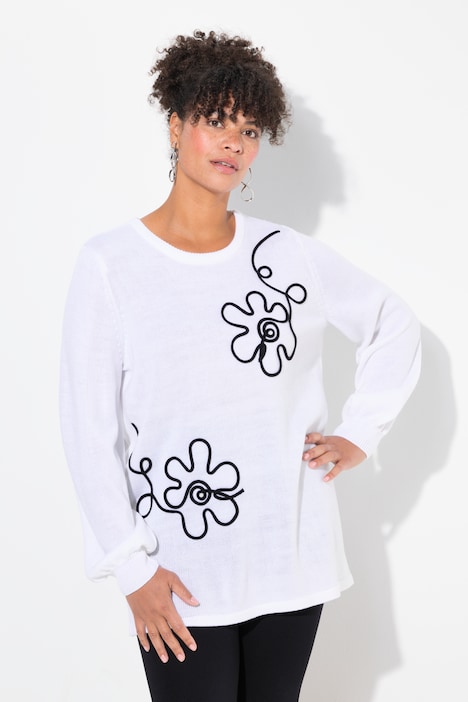 Pullover, Blumen, Ballon-Langarm