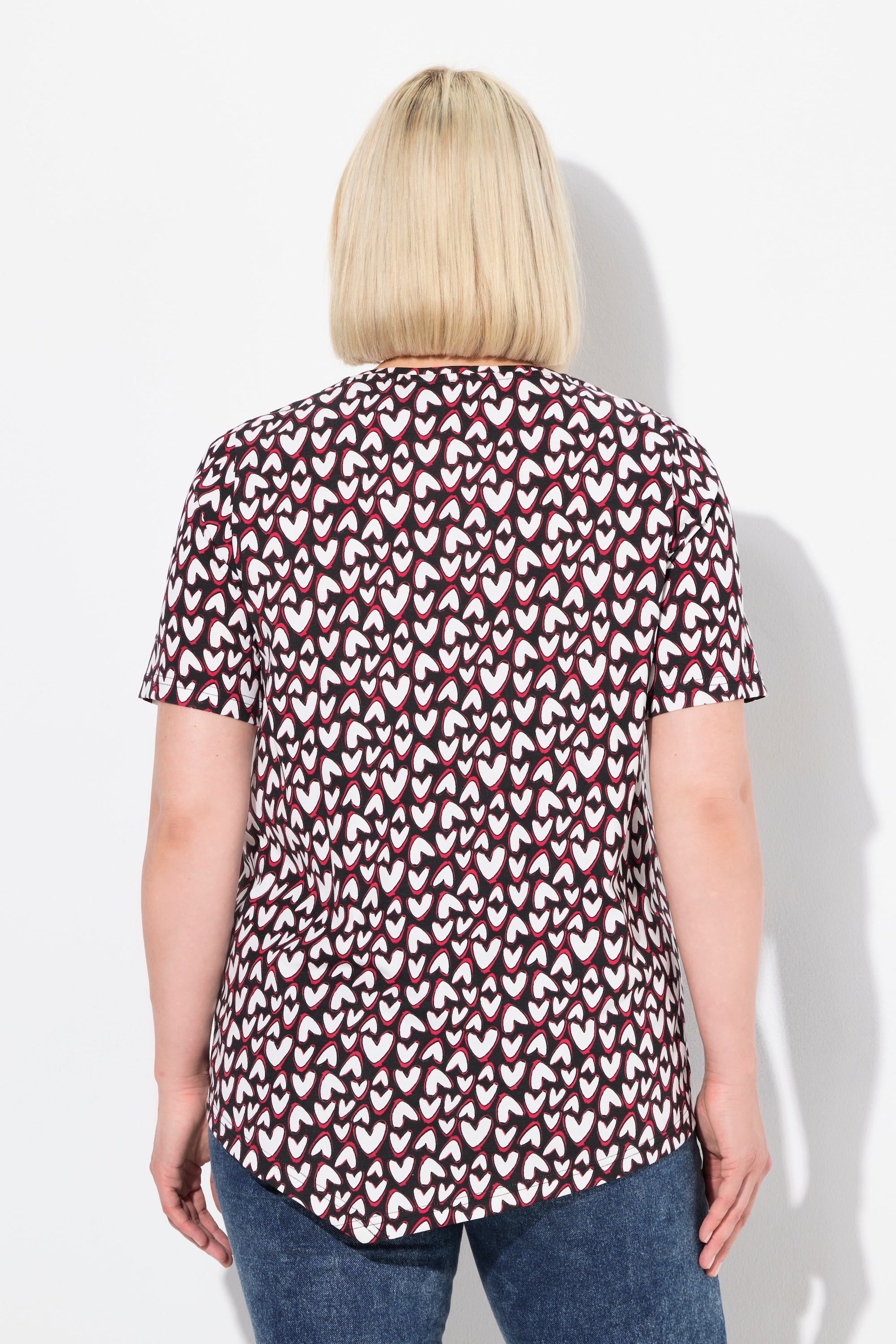 Ulla Popken Damen große Größen T Shirt Herzen Zipfelsaum V Ausschnitt