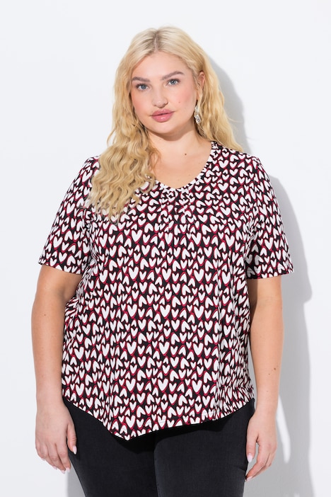 Pointed Hem Heart Print Short Sleeve Tee