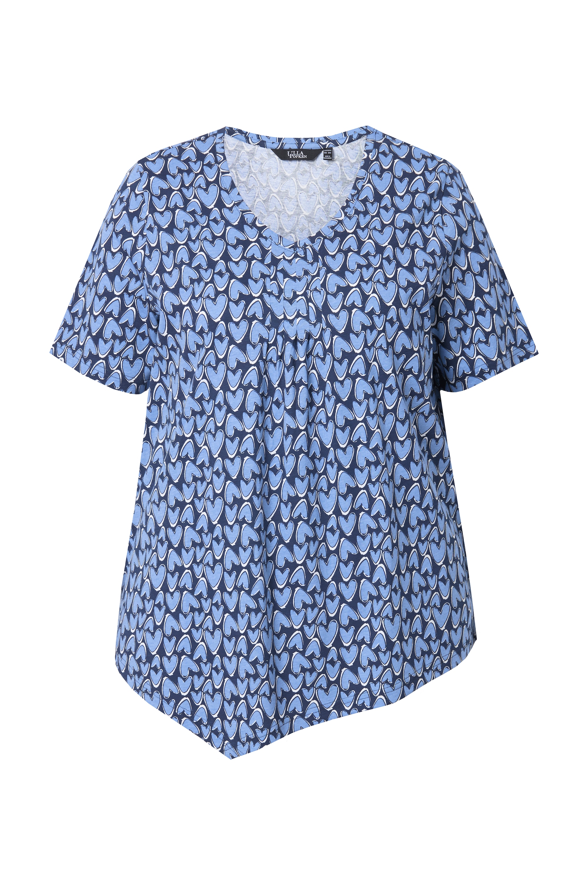 Ulla Popken Damen große Größen T Shirt Herzen Zipfelsaum V Ausschnitt