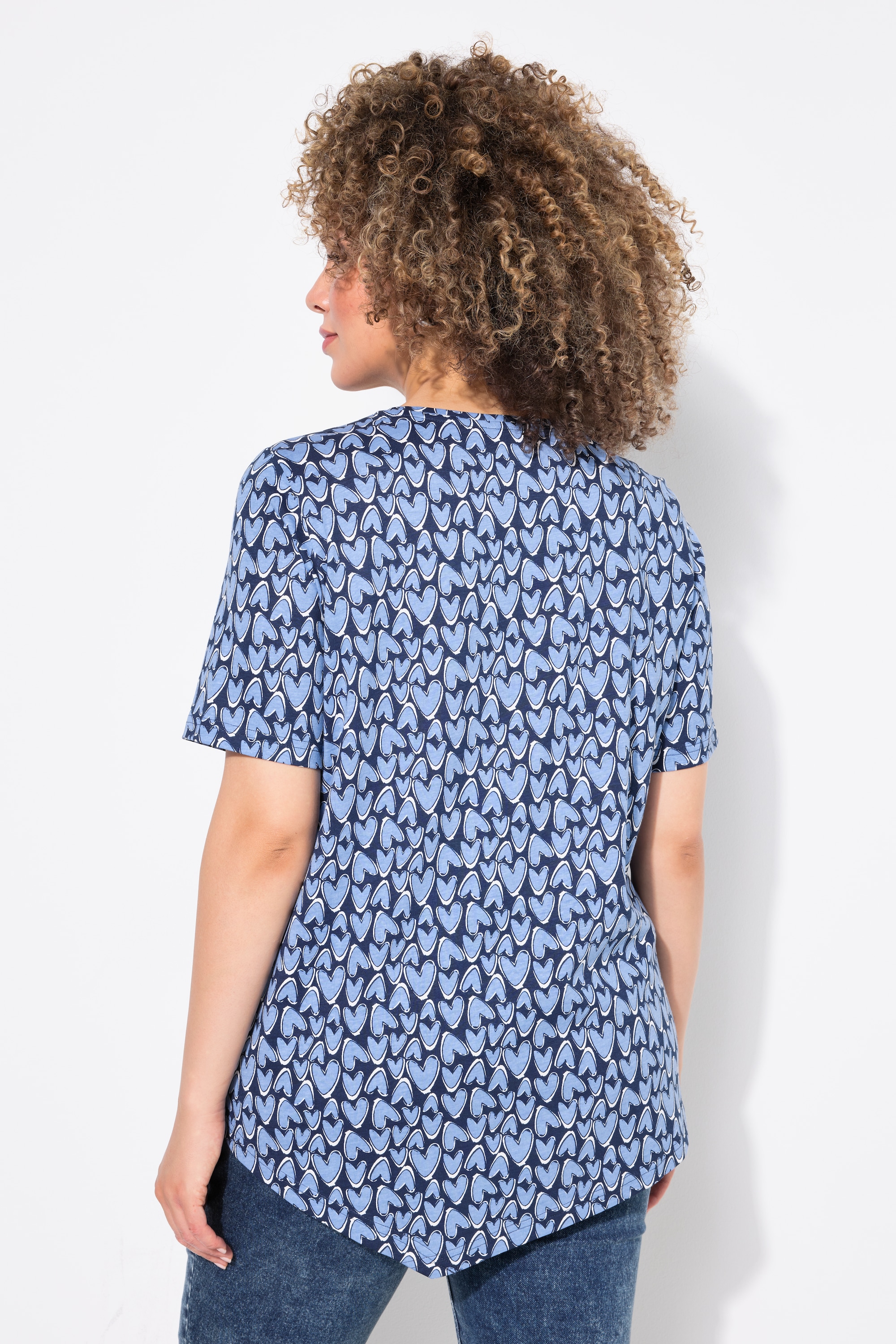 Ulla Popken Damen große Größen T Shirt Herzen Zipfelsaum V Ausschnitt