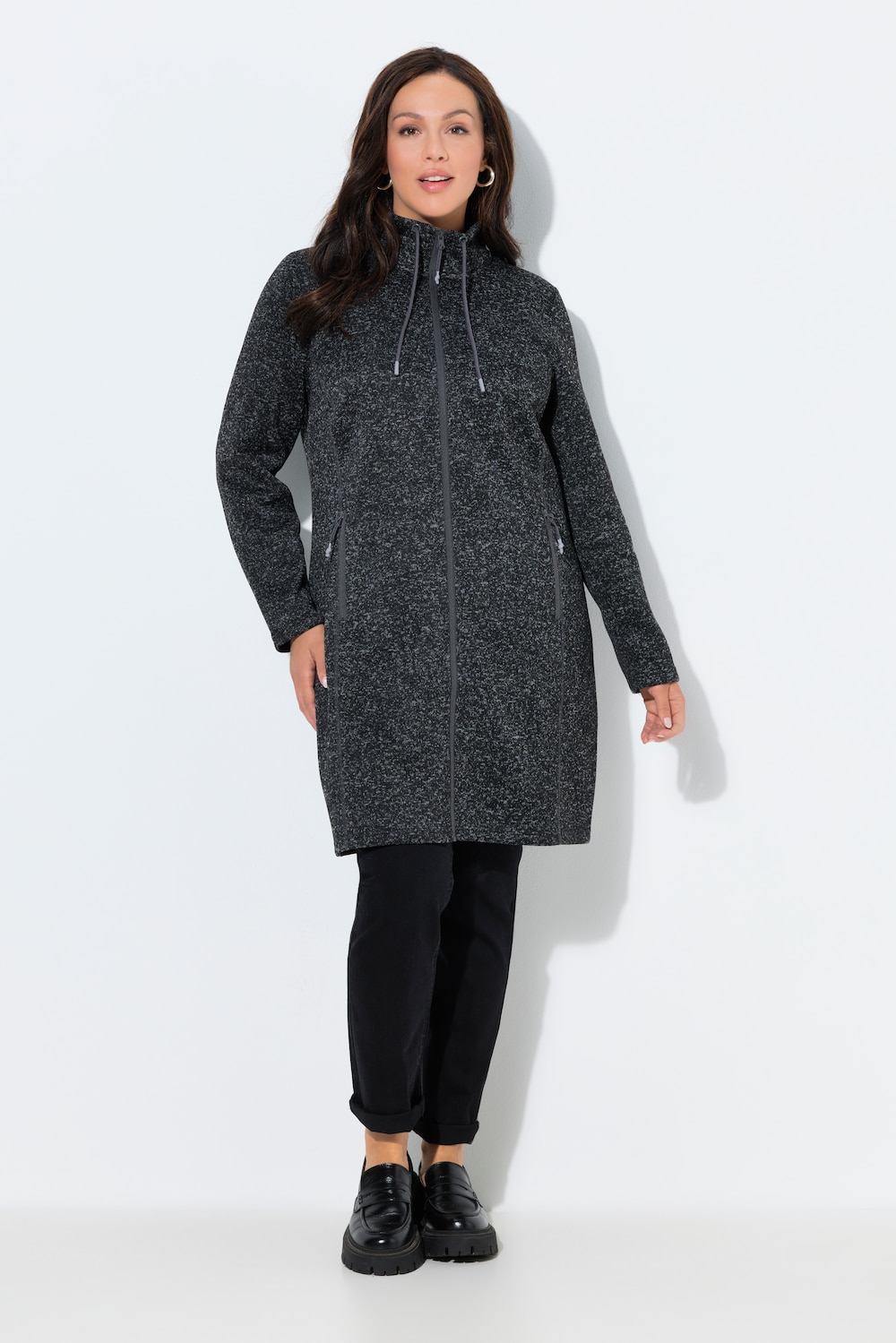 Große Größen Strickfleecejacke, Damen, schwarz, Größe: 50/52, Polyester, Ulla Popken