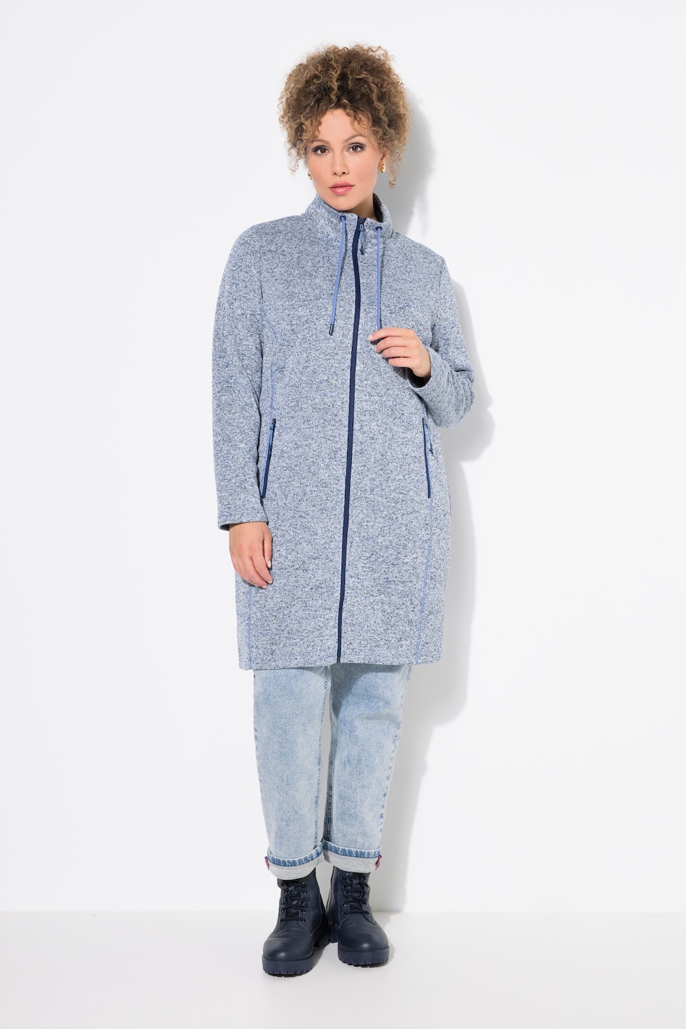 Große Größen Strickfleecejacke, Damen, blau, Größe: 50/52, Polyester, Ulla Popken