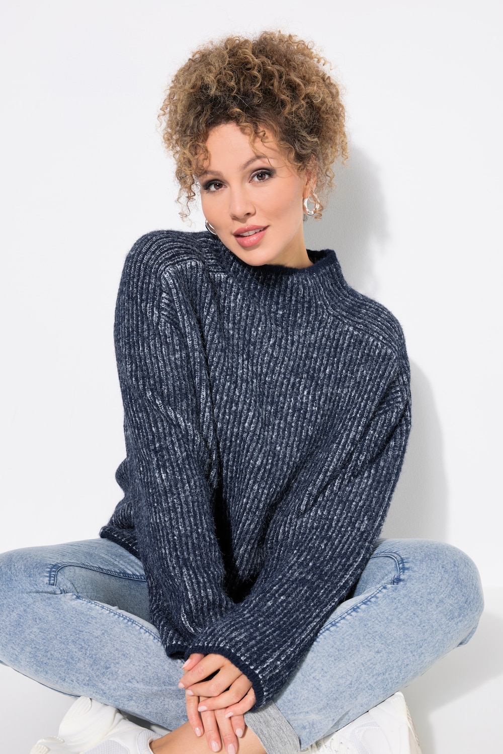 Große Größen Pullover, Damen, blau, Größe: 62/64, Polyester/Synthetische Fasern, Ulla Popken