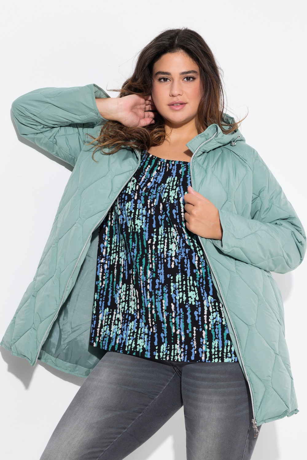 Große Größen HYPRAR Long-Steppjacke, Damen, grau, Größe: 42/44, Polyester, Ulla Popken