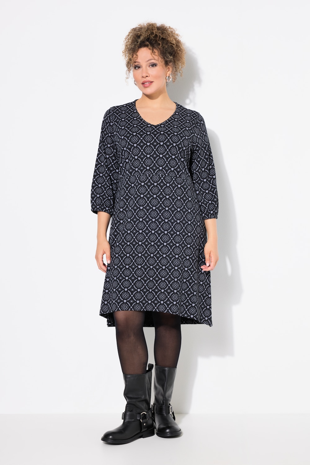 Große Größen Jerseykleid, Damen, schwarz, Größe: 50/52, Baumwolle, Ulla Popken