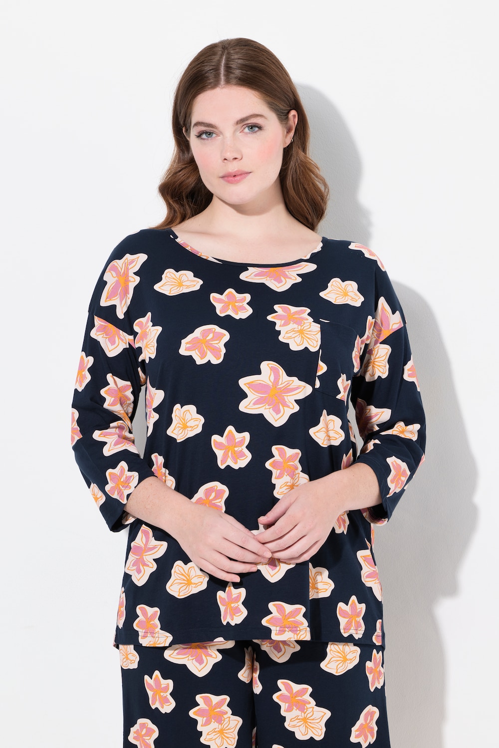 Große Größen Pyjamashirt, Damen, blau, Größe: 50/52, Baumwolle, Ulla Popken