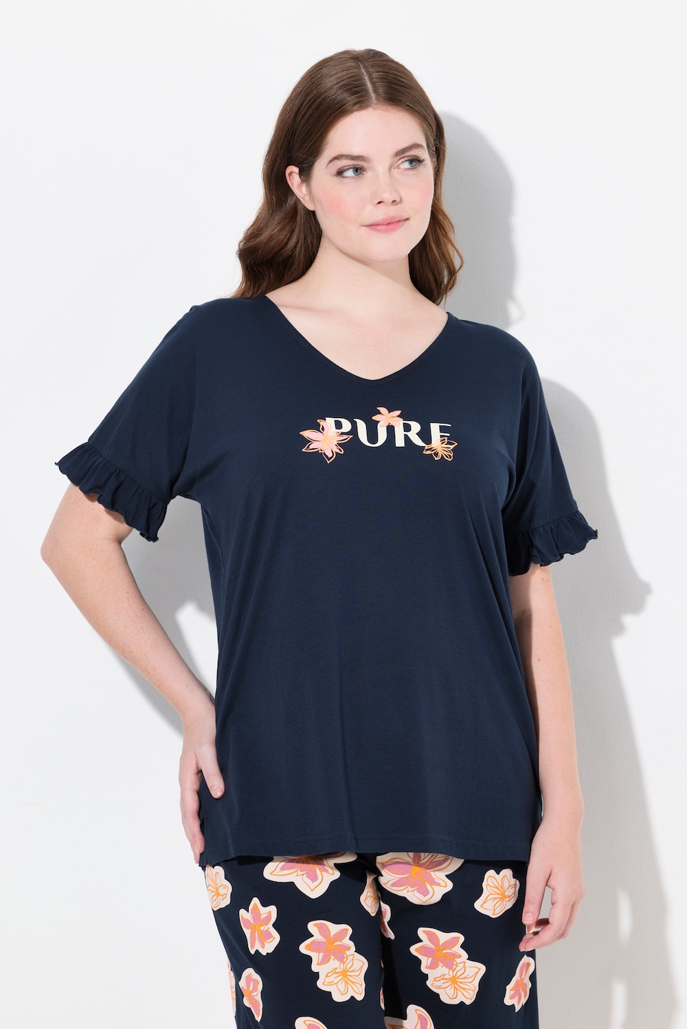 Große Größen Pyjamashirt, Damen, blau, Größe: 46/48, Baumwolle, Ulla Popken