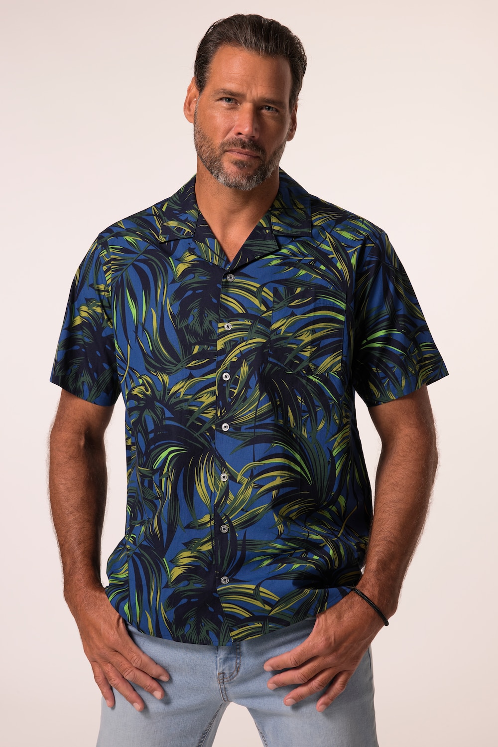JP 1880 Hemd, Halbarm, Alloverprint, Cuba-Kragen, Cuba Fit, bis 8 XL