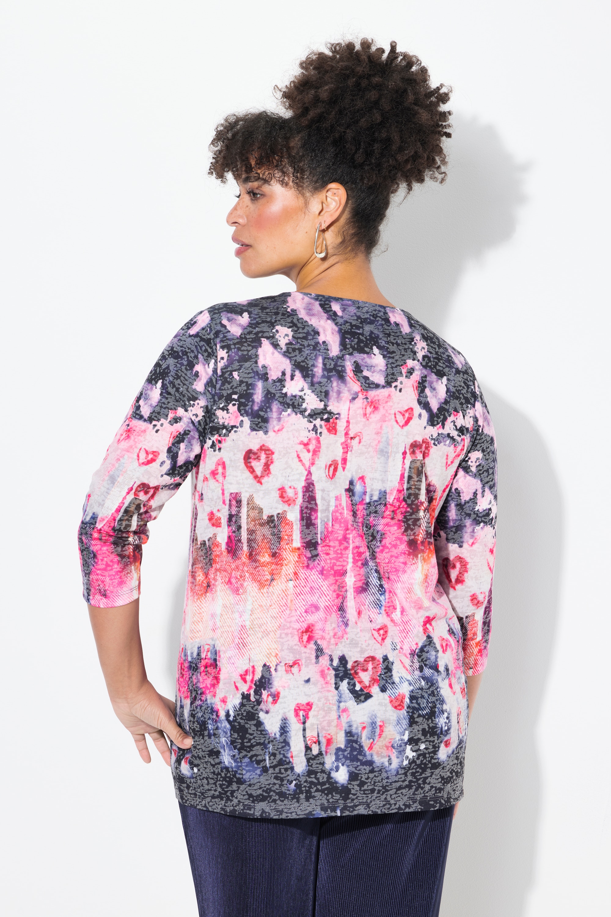 MIAMODA Damen große Größen T Shirt Batikmuster mit Herzen und Glitzer 837236
