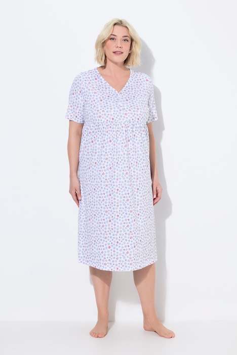 Chemise de nuit motif fleurs, décolleté en V et manches courtes