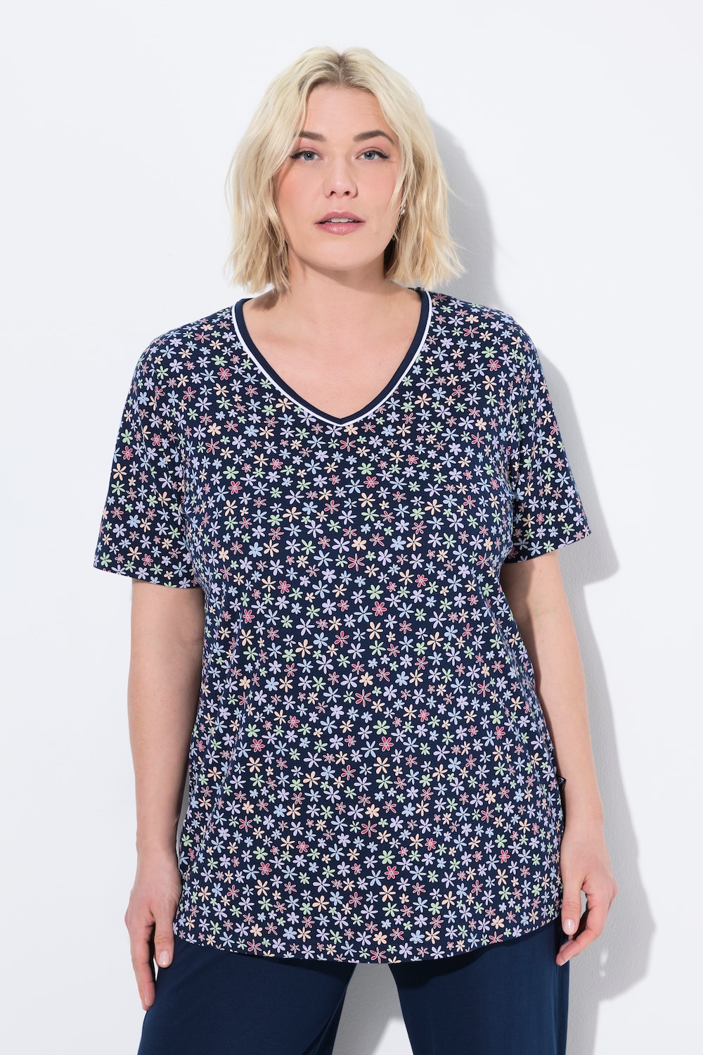 Große Größen Pyjamashirt, Damen, blau, Größe: 46/48, Baumwolle, Ulla Popken