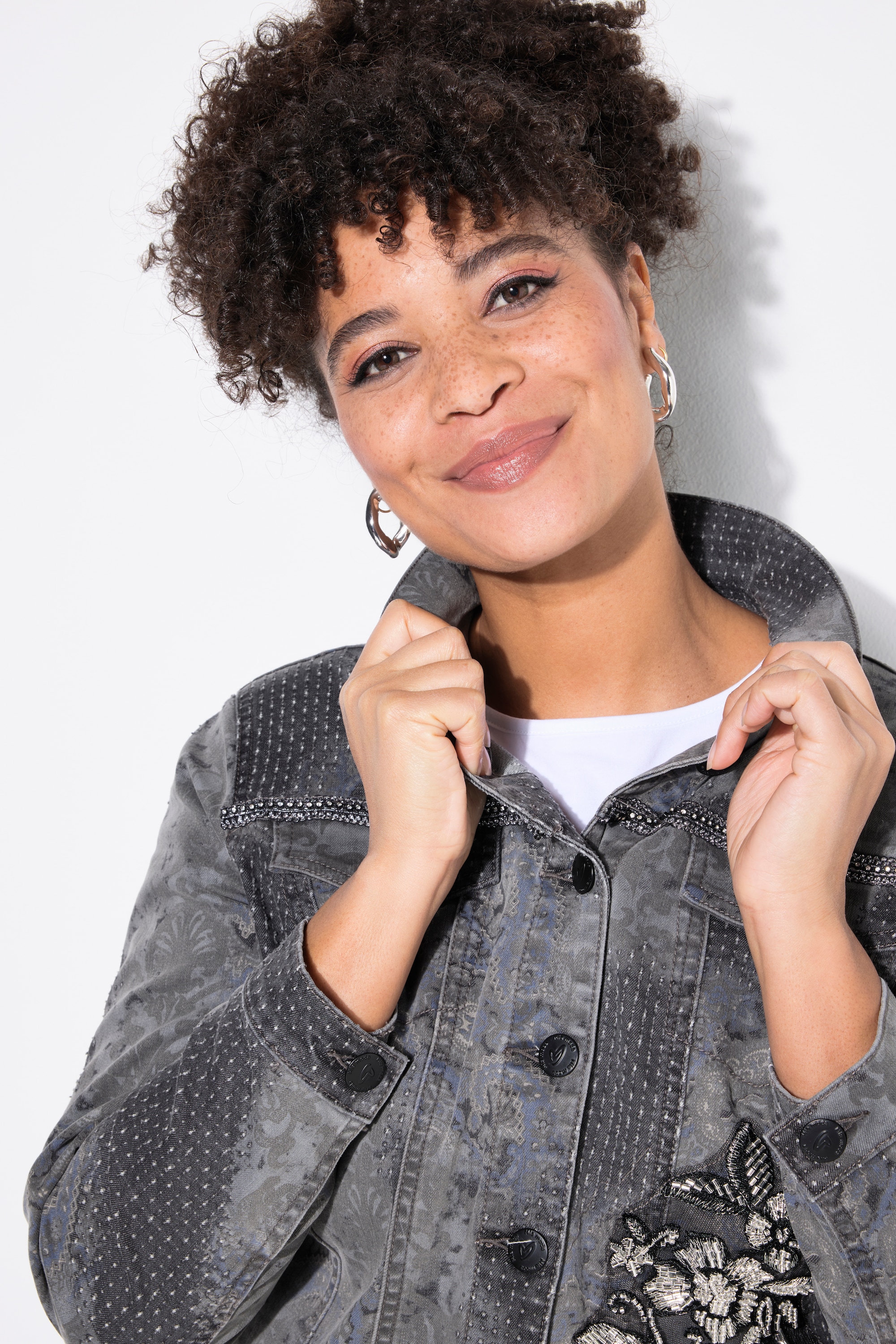 MIAMODA Damen große Größen Jeansjacke Classic Fit Applikation 837244