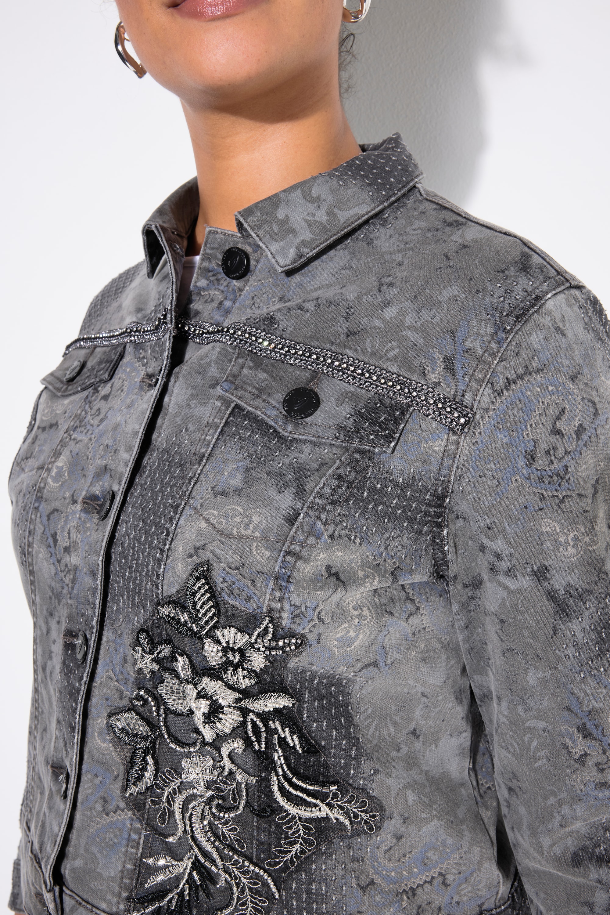 MIAMODA Damen große Größen Jeansjacke Classic Fit Applikation 837244