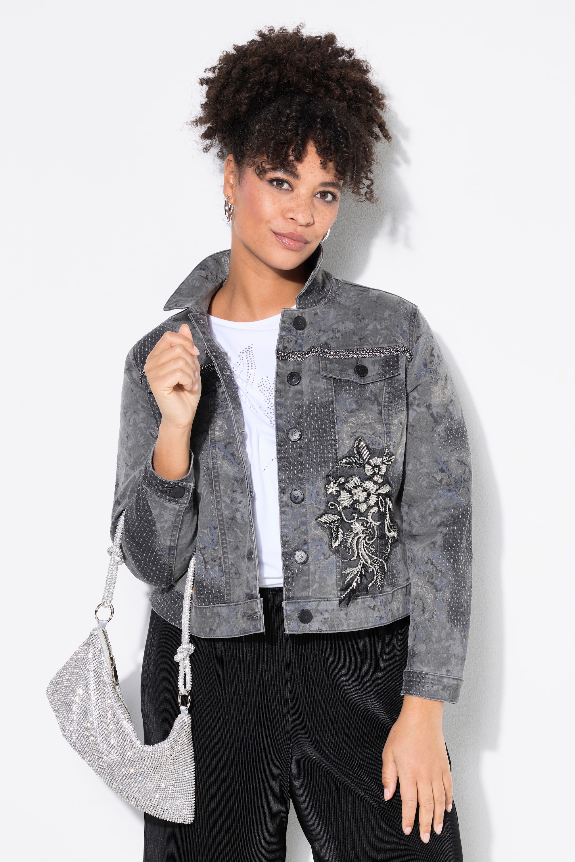 MIAMODA Damen große Größen Jeansjacke Classic Fit Applikation 837244