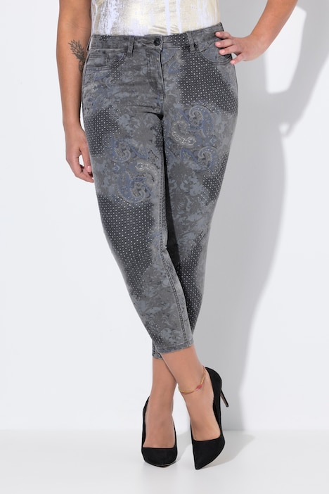 Skinny-jeans, slim fit, print met siersteentjes