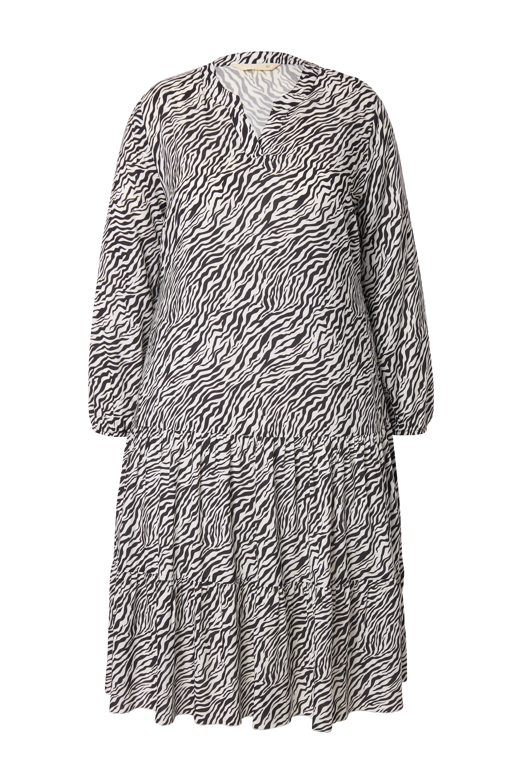 MIAMODA Damen große Größen Midikleid Zebramuster Saumvolants 837262