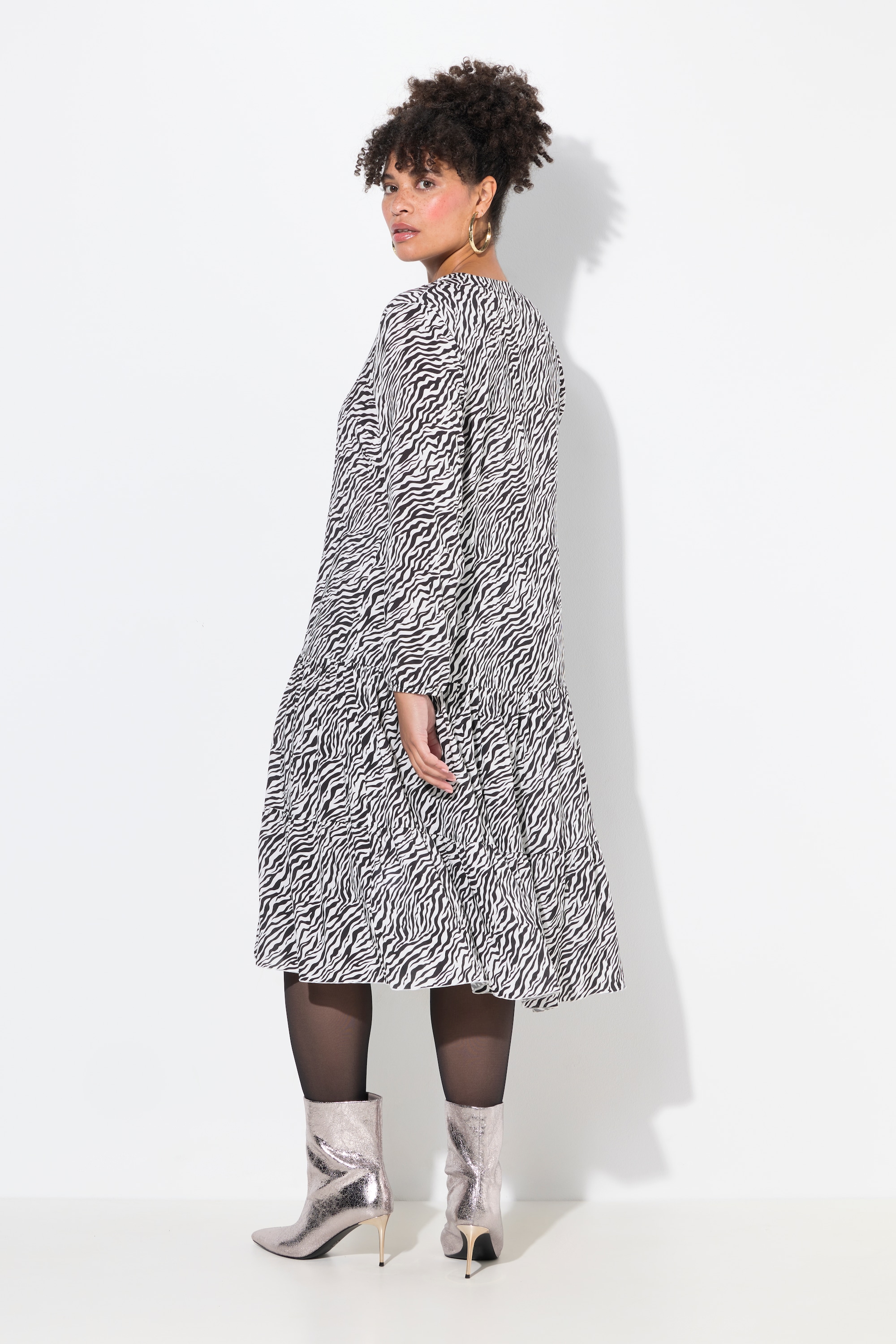 MIAMODA Damen große Größen Midikleid Zebramuster Saumvolants 837262
