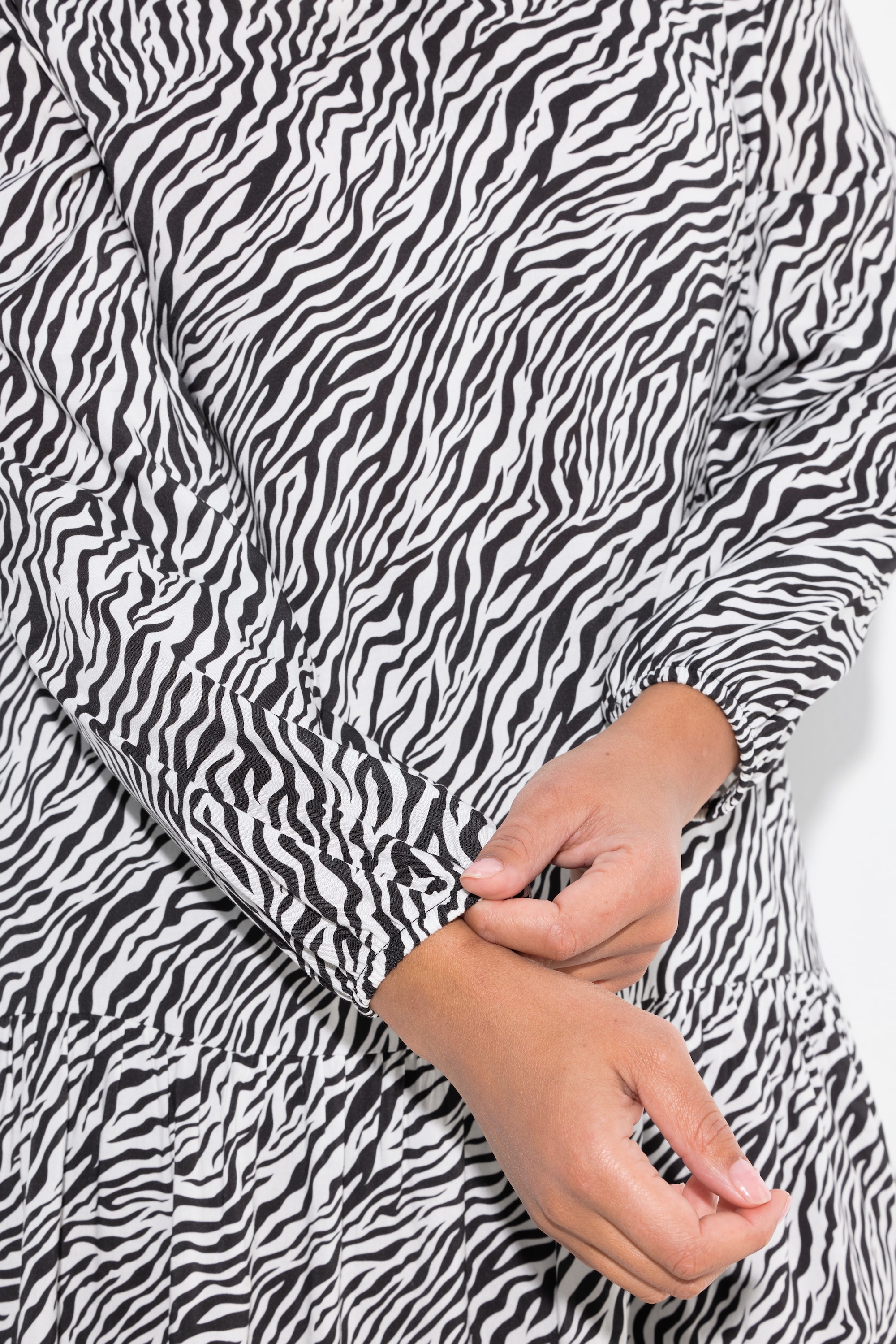 MIAMODA Damen große Größen Midikleid Zebramuster Saumvolants 837262