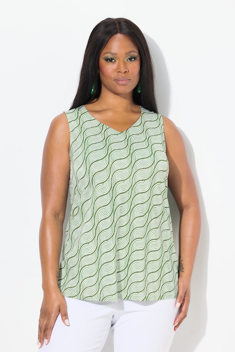 Wave Print Sleeveless Slinky Top